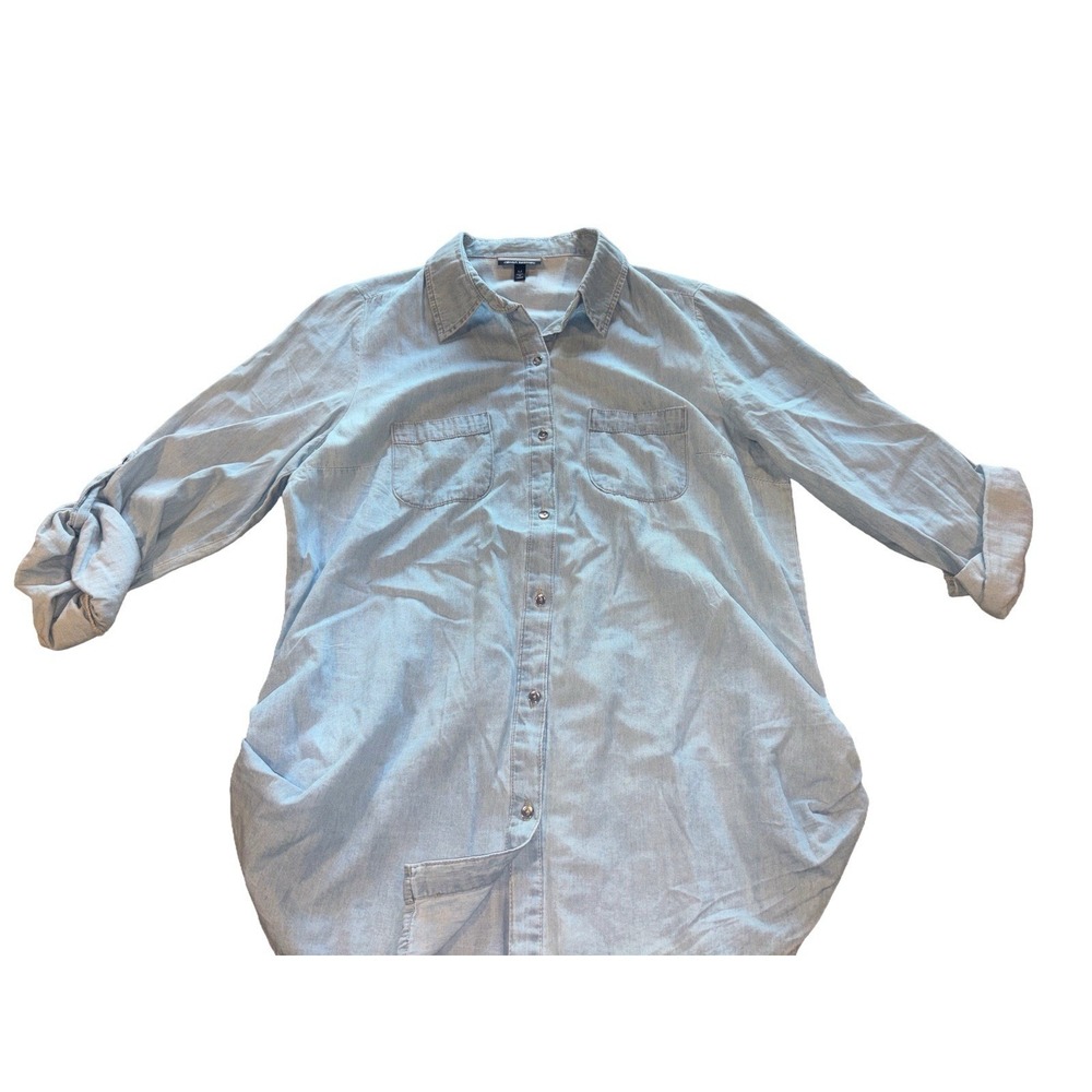 Allison‎ Britney Medium Light Blue Denim Button Up Roll Up Sleeve Sides Flowy